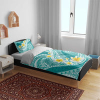Plumeria Polynesian Teal Glitter Pattern Bedding Set