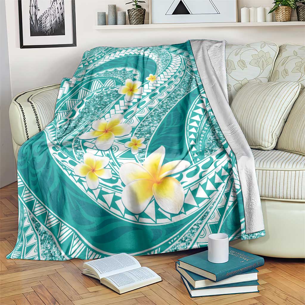 Plumeria Polynesian Teal Glitter Pattern Blanket