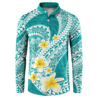 Plumeria Polynesian Teal Glitter Pattern Button Sweatshirt