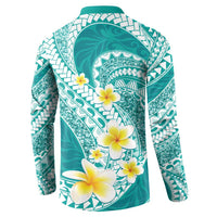 Plumeria Polynesian Teal Glitter Pattern Button Sweatshirt