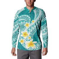 Plumeria Polynesian Teal Glitter Pattern Button Sweatshirt
