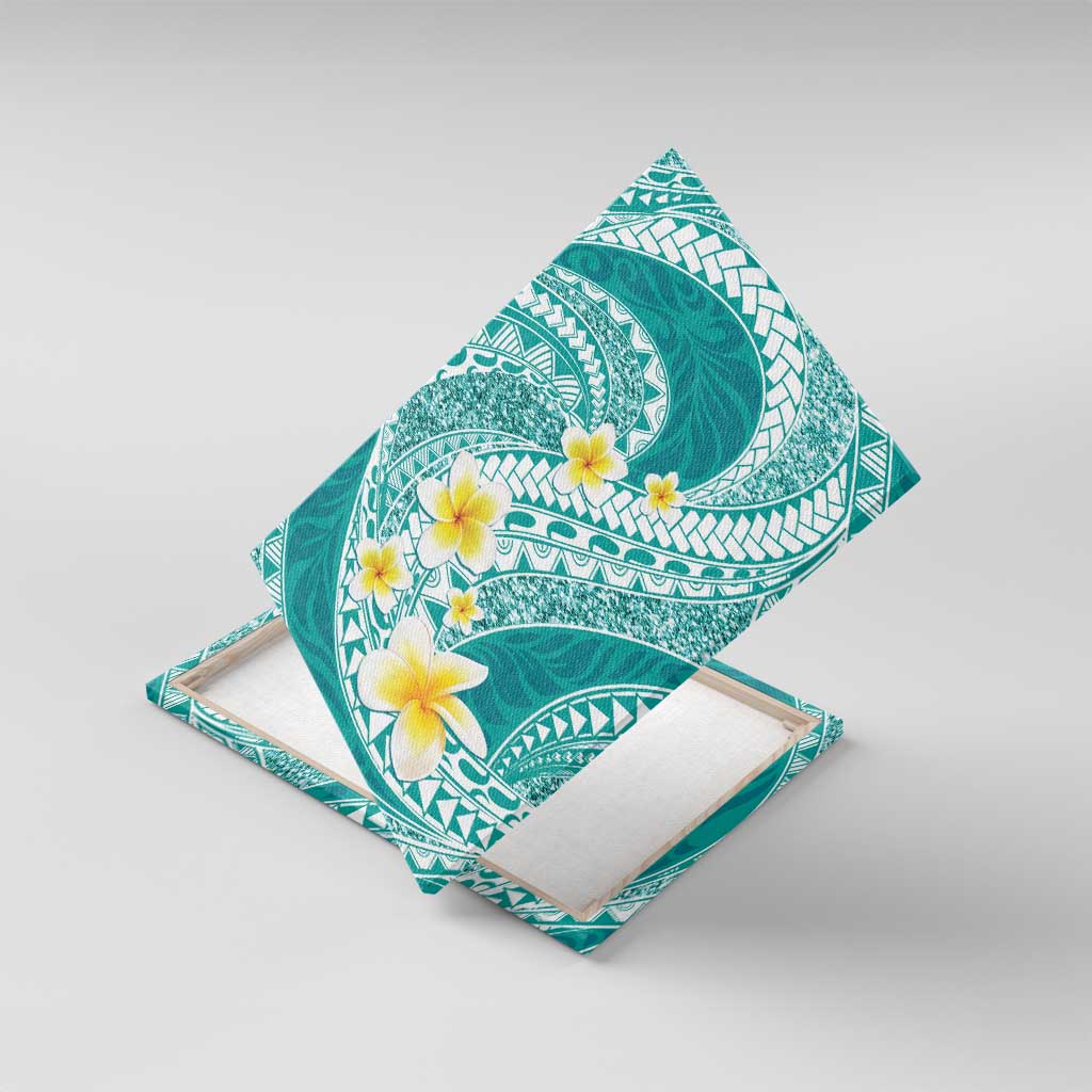 Plumeria Polynesian Teal Glitter Pattern Canvas Wall Art