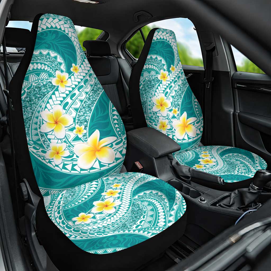 Plumeria Polynesian Teal Glitter Pattern Car Seat Cover