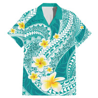 Plumeria Polynesian Teal Glitter Pattern Family Matching Mermaid Dress and Hawaiian Shirt