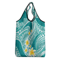 Plumeria Polynesian Teal Glitter Pattern Grocery Bag