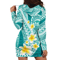 Plumeria Polynesian Teal Glitter Pattern Hoodie Dress