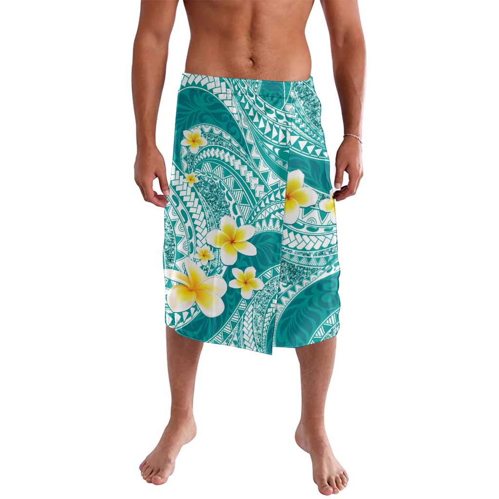 Plumeria Polynesian Teal Glitter Pattern Lavalava