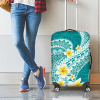 Plumeria Polynesian Teal Glitter Pattern Luggage Cover