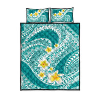 Plumeria Polynesian Teal Glitter Pattern Quilt Bed Set