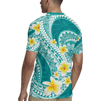 Plumeria Polynesian Teal Glitter Pattern Rugby Jersey