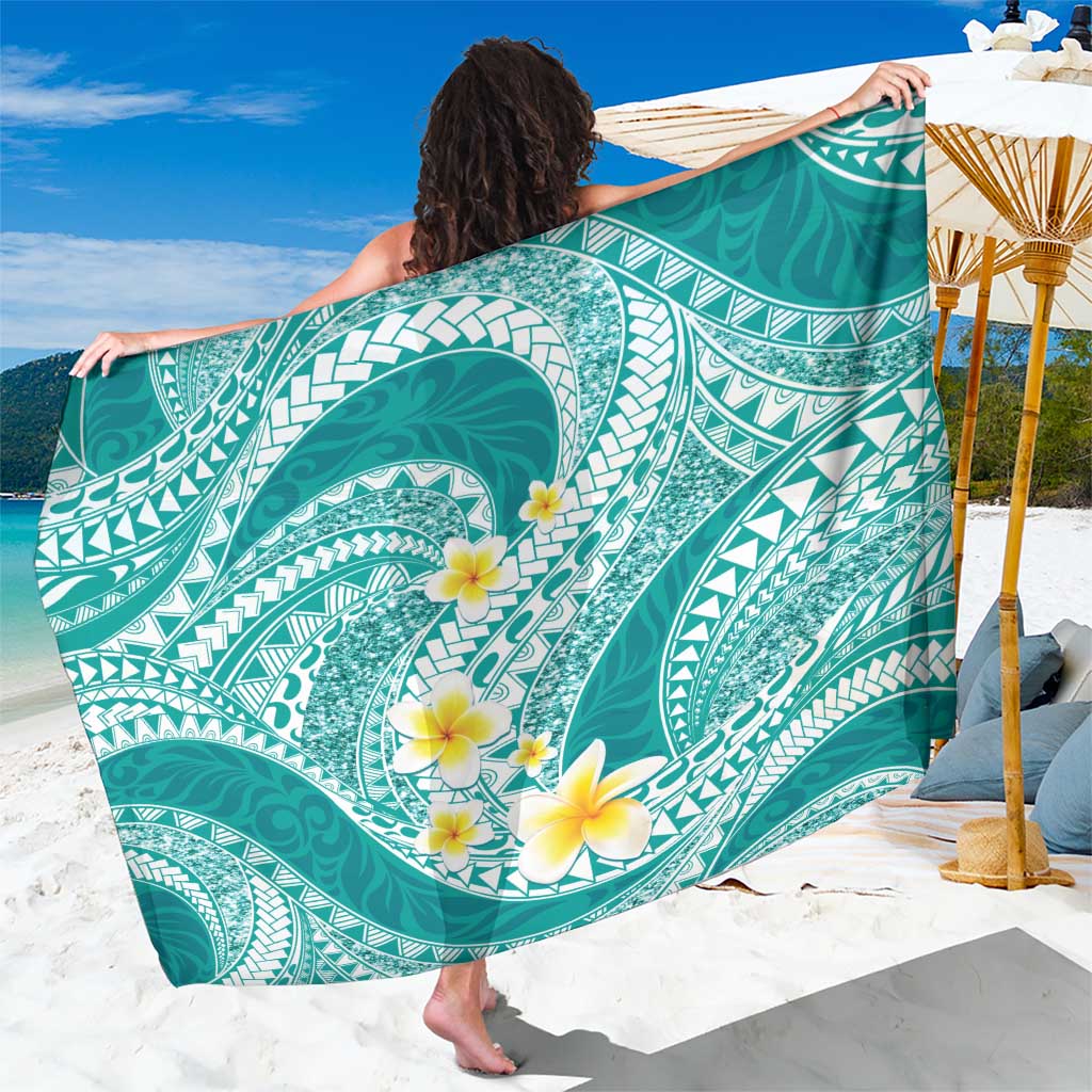 Plumeria Polynesian Teal Glitter Pattern Sarong