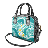 Plumeria Polynesian Teal Glitter Pattern Shoulder Handbag