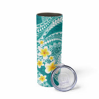Plumeria Polynesian Teal Glitter Pattern Skinny Tumbler