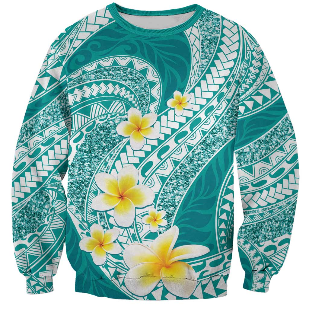Plumeria Polynesian Teal Glitter Pattern Sweatshirt LT01 Unisex Teal - Polynesian Pride