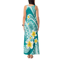 Plumeria Polynesian Teal Glitter Pattern Tank Maxi Dress