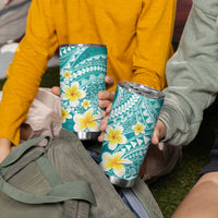 Plumeria Polynesian Teal Glitter Pattern Tumbler Cup