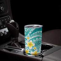 Plumeria Polynesian Teal Glitter Pattern Tumbler Cup