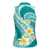 Plumeria Polynesian Teal Glitter Pattern Women Sleeveless Polo Shirt LT01 - Polynesian Pride