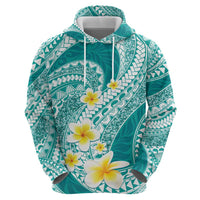Plumeria Polynesian Teal Glitter Pattern Zip Hoodie