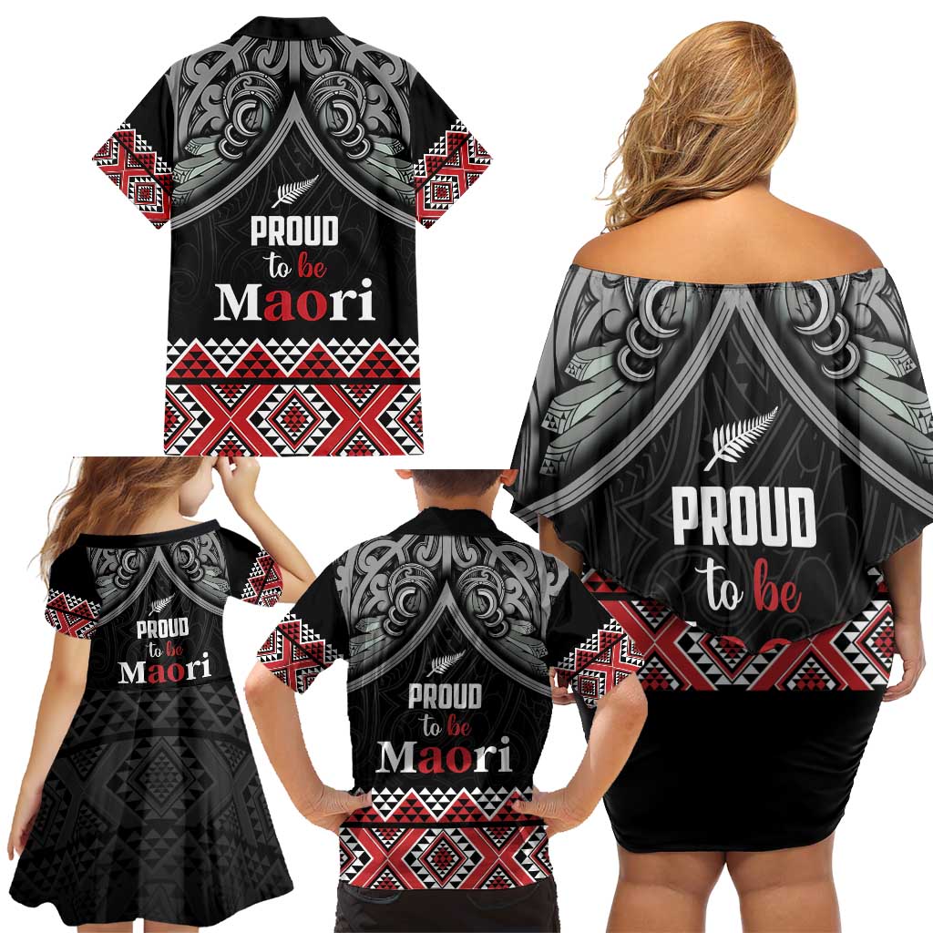 Aotearoa Toitu Te Tiriti Waitangi Family Matching Off Shoulder Short Dress and Hawaiian Shirt Proud To Be Maori