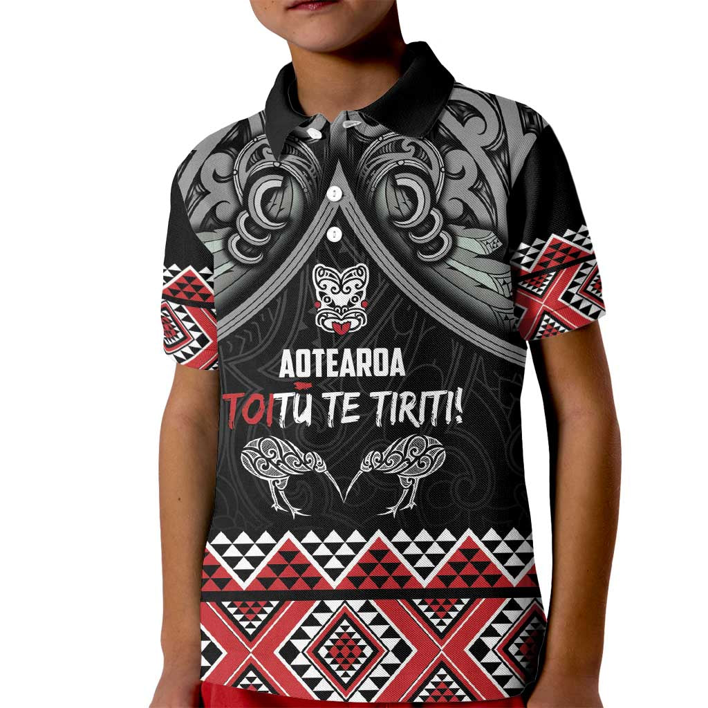 Aotearoa Toitu Te Tiriti Waitangi Kid Polo Shirt Proud To Be Maori LT01 Kid Black - Polynesian Pride