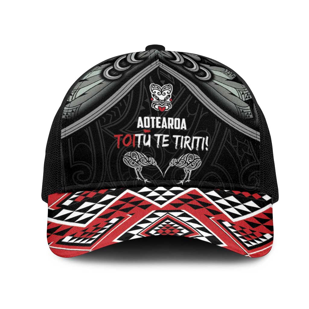 Aotearoa Toitu Te Tiriti Waitangi Mesh Trucker Cap Proud To Be Maori LT01 One Size Black Black - Polynesian Pride
