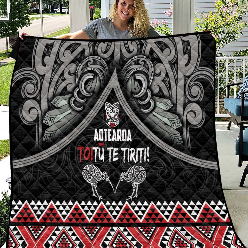 Aotearoa Toitu Te Tiriti Waitangi Quilt Proud To Be Maori LT01 Black - Polynesian Pride