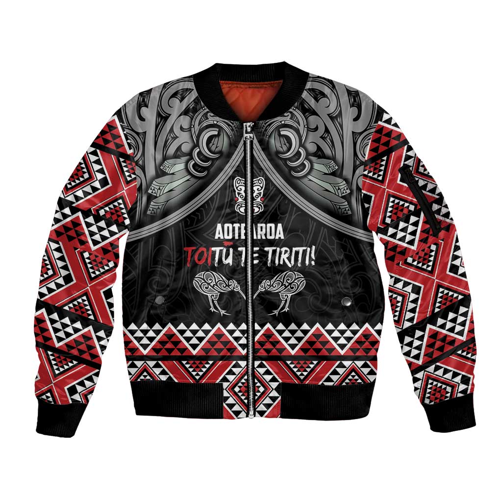 Aotearoa Toitu Te Tiriti Waitangi Sleeve Zip Bomber Jacket Proud To Be Maori
