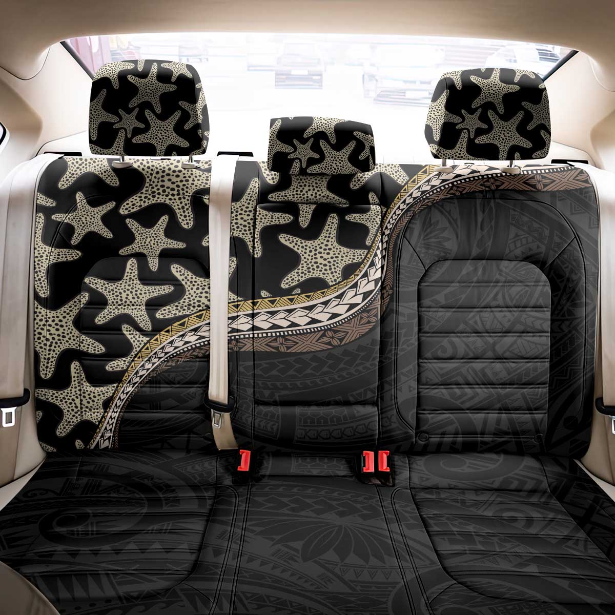 Beige Polynesian Starfish Unique Pattern Back Car Seat Cover