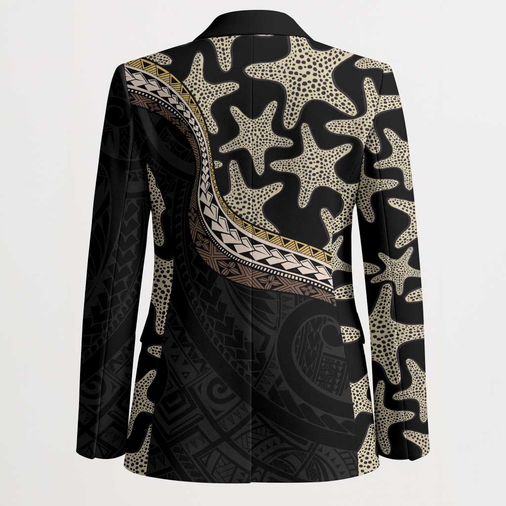 Beige Polynesian Starfish Unique Pattern Blazer