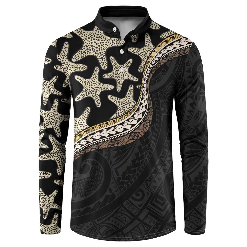 Beige Polynesian Starfish Unique Pattern Button Sweatshirt
