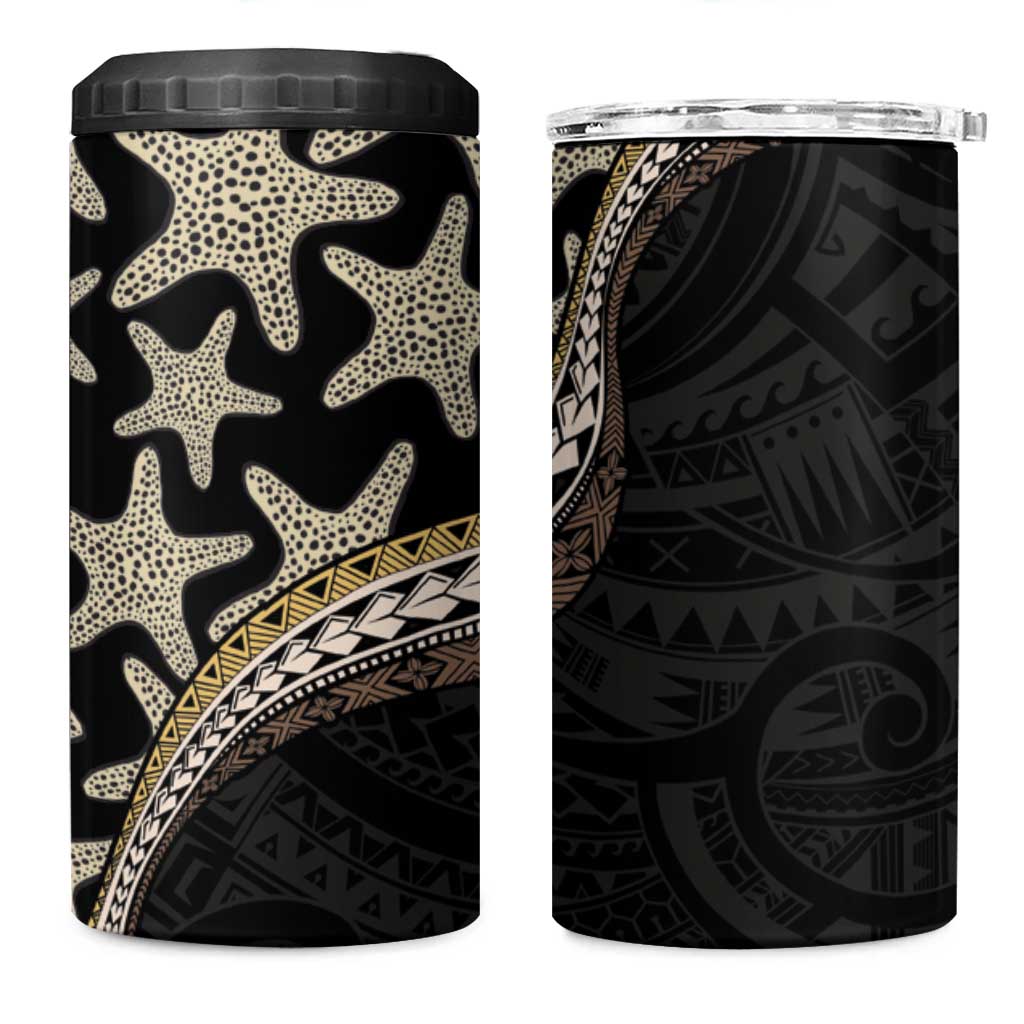 Beige Polynesian Starfish Unique Pattern 4 in 1 Can Cooler Tumbler