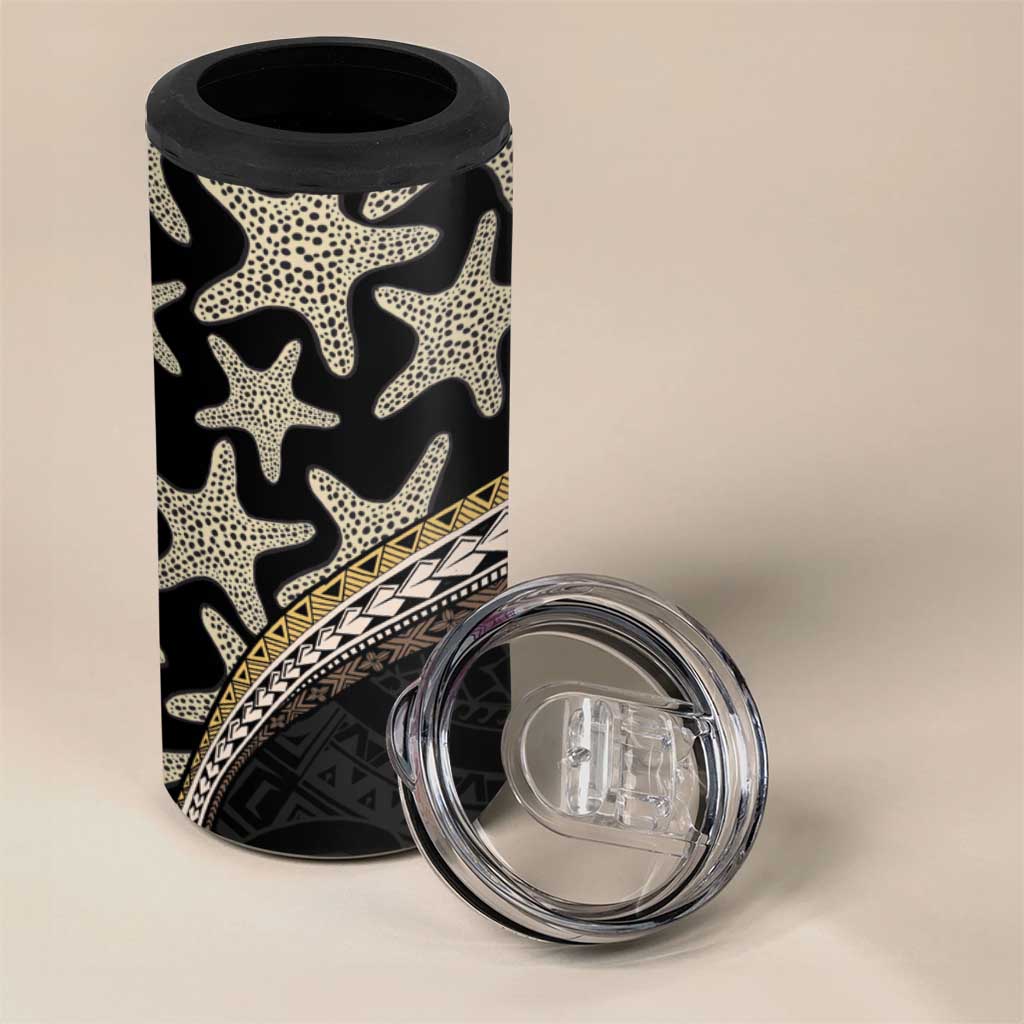 Beige Polynesian Starfish Unique Pattern 4 in 1 Can Cooler Tumbler