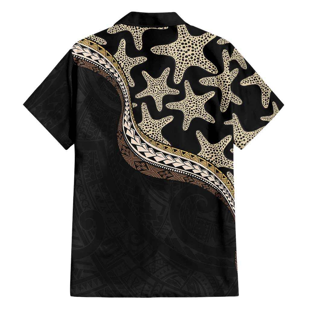 Beige Polynesian Starfish Unique Pattern Family Matching Off Shoulder Maxi Dress and Hawaiian Shirt