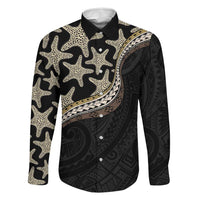 Beige Polynesian Starfish Unique Pattern Family Matching Off Shoulder Short Dress and Hawaiian Shirt
