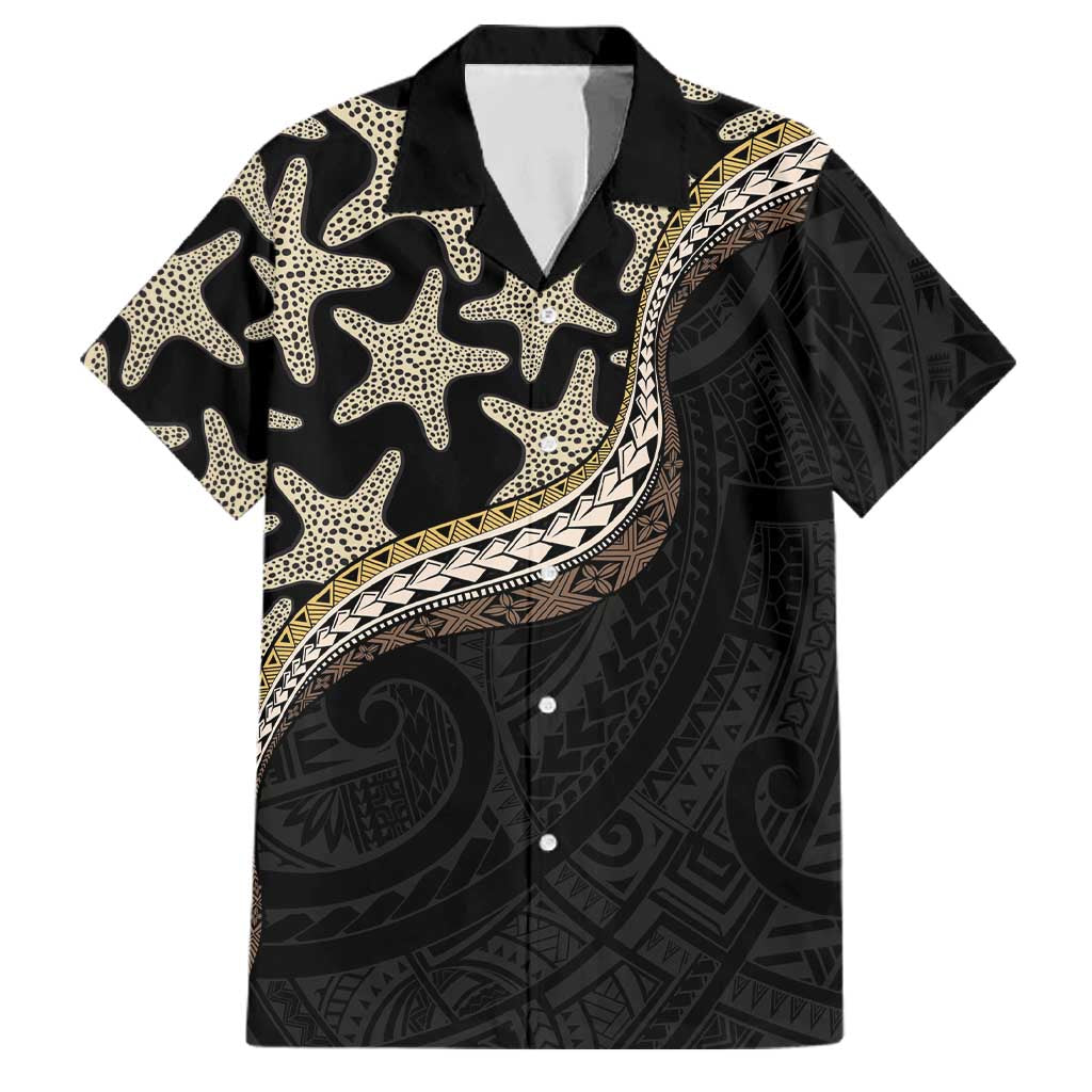 Beige Polynesian Starfish Unique Pattern Family Matching Summer Maxi Dress and Hawaiian Shirt