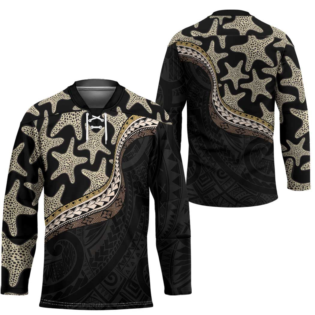 Beige Polynesian Starfish Unique Pattern Hockey Jersey