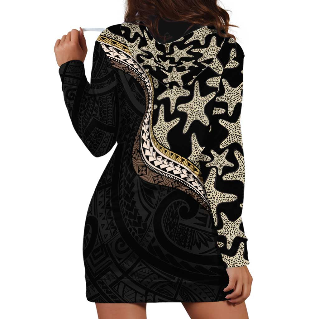Beige Polynesian Starfish Unique Pattern Hoodie Dress