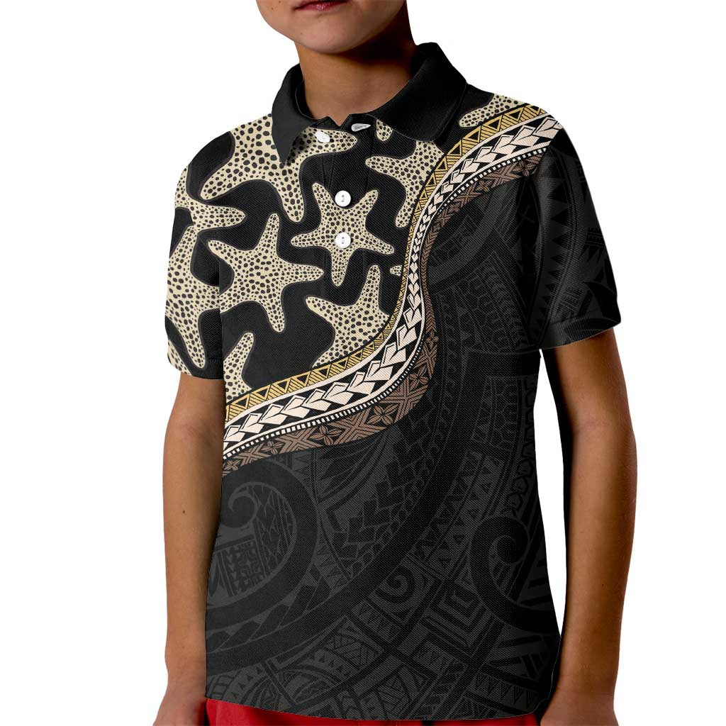 Beige Polynesian Starfish Unique Pattern Kid Polo Shirt