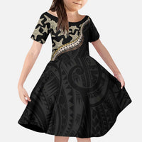 Beige Polynesian Starfish Unique Pattern Kid Short Sleeve Dress