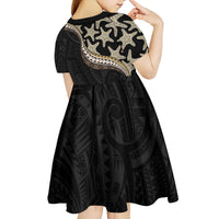 Beige Polynesian Starfish Unique Pattern Kid Short Sleeve Dress