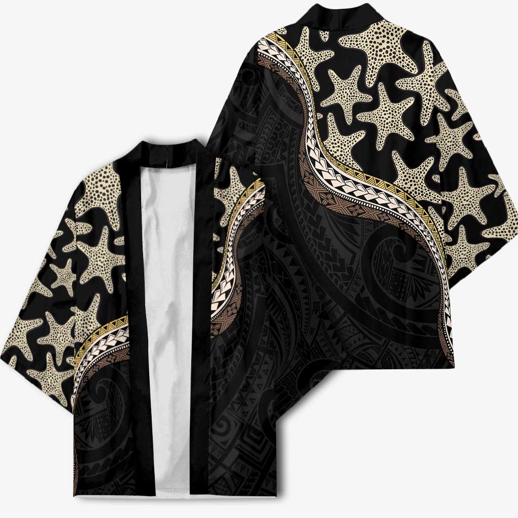 Beige Polynesian Starfish Unique Pattern Kimono