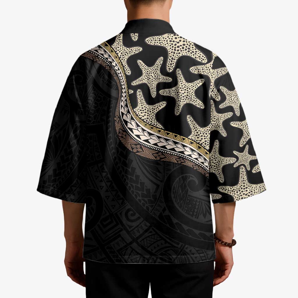 Beige Polynesian Starfish Unique Pattern Kimono