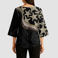 Beige Polynesian Starfish Unique Pattern Kimono Sleeve Blouse