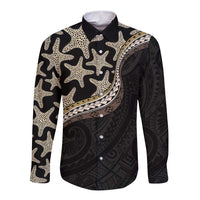 Beige Polynesian Starfish Unique Pattern Long Sleeve Button Shirt