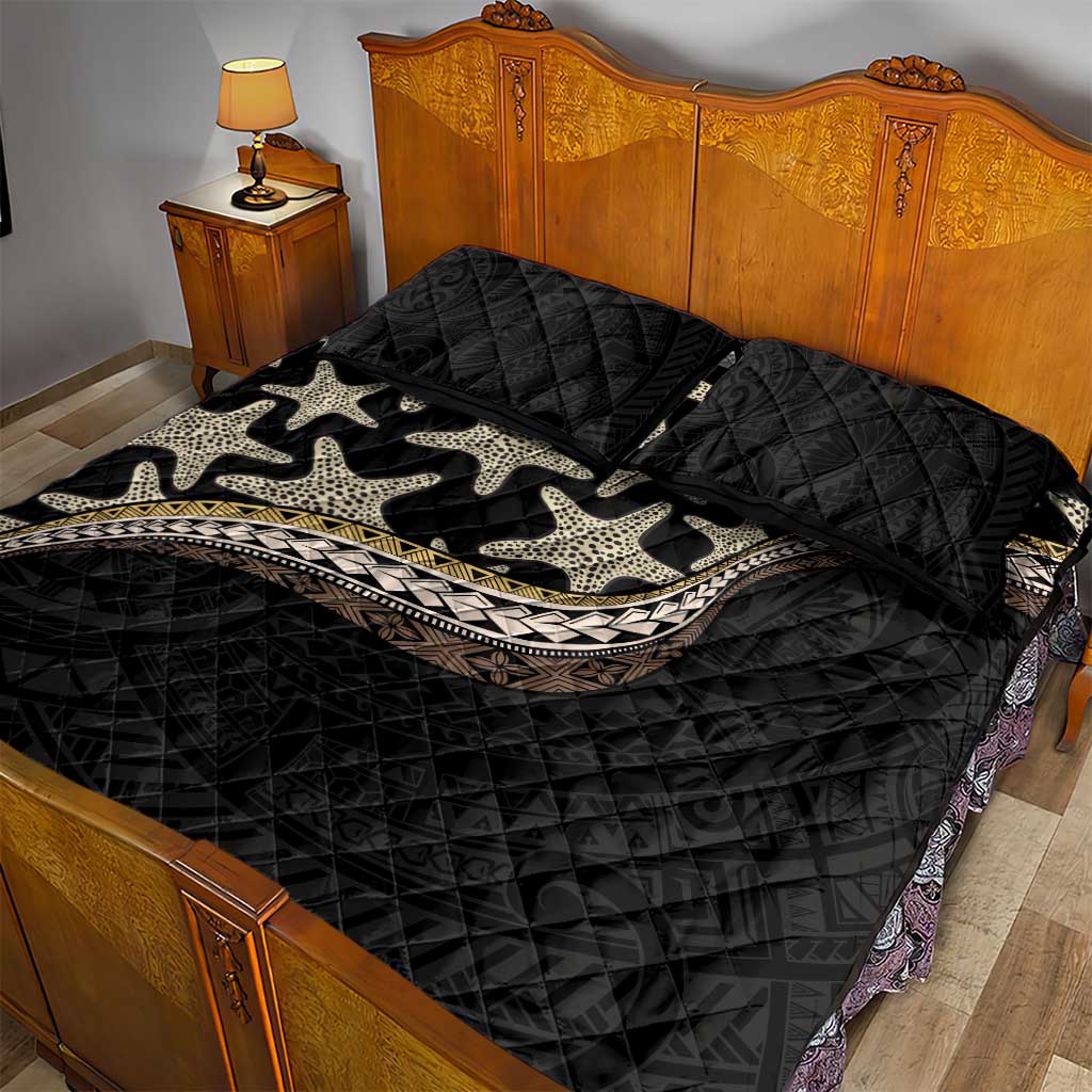 Beige Polynesian Starfish Unique Pattern Quilt Bed Set