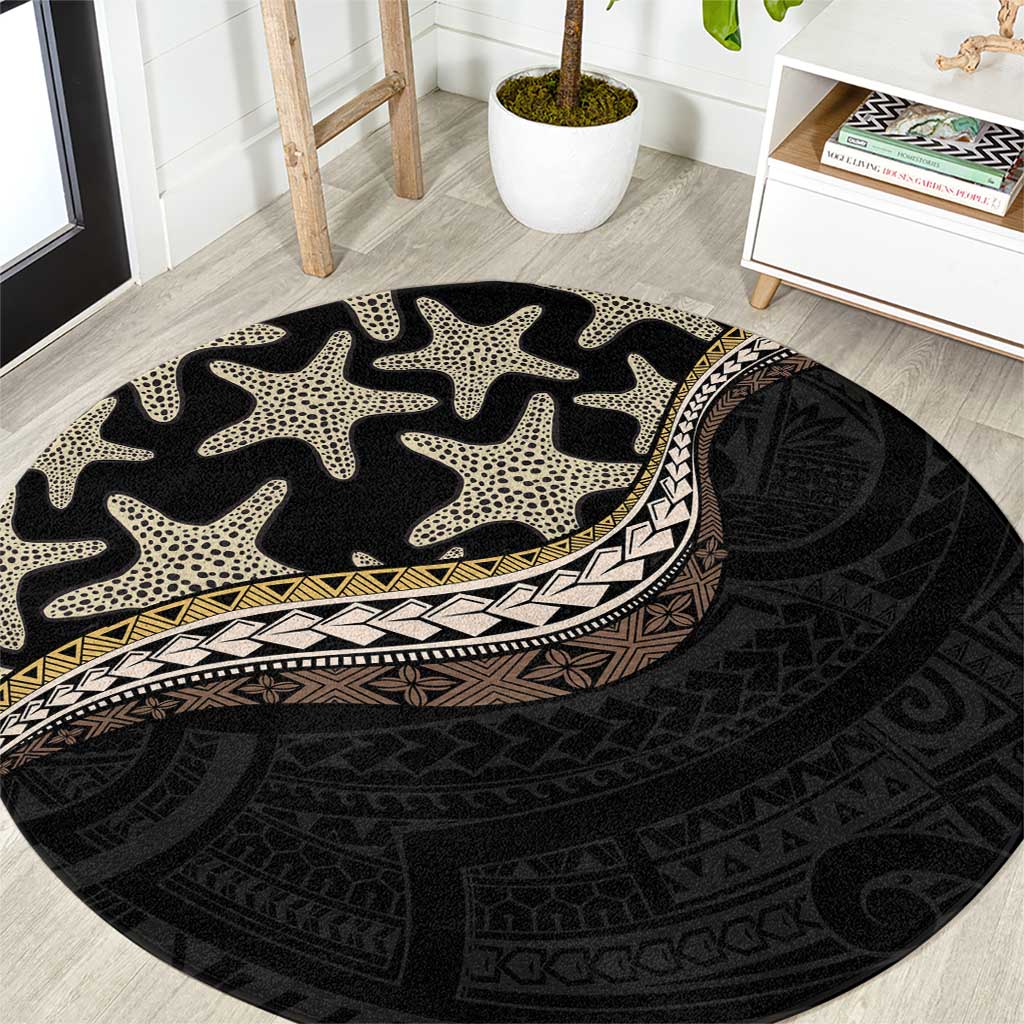 Beige Polynesian Starfish Unique Pattern Round Carpet