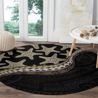 Beige Polynesian Starfish Unique Pattern Round Carpet