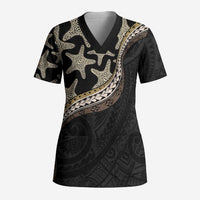 Beige Polynesian Starfish Unique Pattern Scrub Top