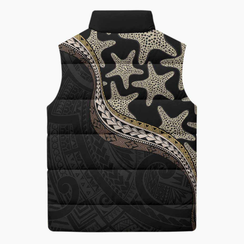 Beige Polynesian Starfish Unique Pattern Sleeveless Puffer Jacket